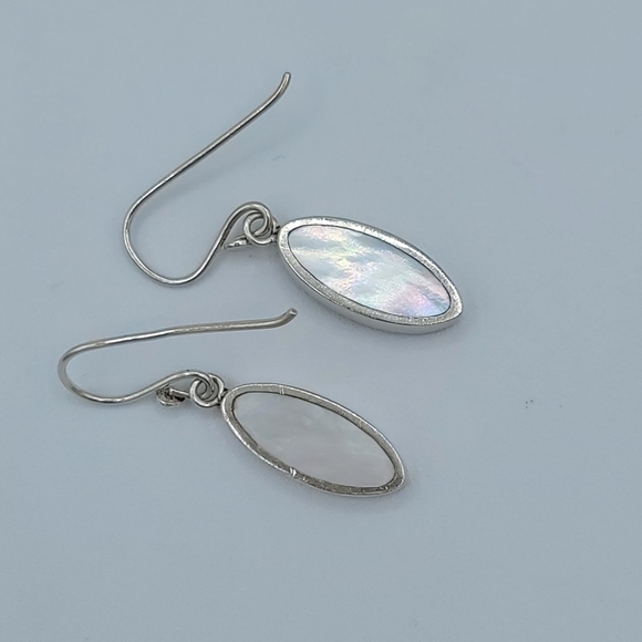 Oval Iridescent Seashell Inlay Silver Drop Earrings #1223 - Picture 12 of 12
